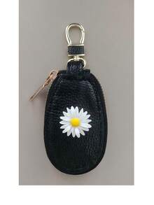 High-Quality Leather Creative Chrysanthemum Pattern Universal Car Key Holder Bag, Unisex, Portable Large Capacity Multi-Function Car Key Storage Pouch, Minimalist Compact Suitable For Home Use, Car Accessories - Multiple Styles - View 9
