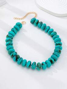 1 Pc Blue Turquoise Resin Beads Chunky Necklace For Women, Layering Beaded Statement Choker Necklaces Set, Boho Jewelry Accessories Gift - Multicolor - View 8