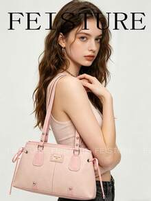 1pc FEISTURE Fashion Shoulder Underarm Bag, Large Capacity Women's Tie Commuter Bag, Suitable For Daily Outings, Dates, And Commuting - Pink - View 2
