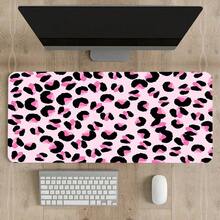 1pc Pink Leopard Print Large Gaming Mouse Pad With Stitched Edges, Extended Mousepad With Anti-Slip Rubber Base Desk Mat For Keyboard And Mouse Gaming Mouse Pad - XXL Cloth - Peak Tracking And Stability - Esports Mousepad - Never-Slip - Full Desk Coverage - PC Accessories, - Pink Leopard Print - View 3