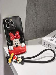 Disney Mickey Mouse Clubhouse Phone Case : 3D Fluffy Pattern Border Protector Phone Soft Phone Case With A Free Cute Mickey Bracelet Chain Lanyard, Mickey, Minnie, Goofy, Donald Duck, Daisy Duck, Pluto, For Apple 17 Promax 17 Pro 16 15 14 13 12 11 Pro Max XS Max X XR Soft Cover Summer Phone Case - White - View 5