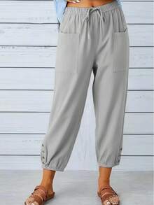 Casual Solid Color Drawstring Pants - Grey - View 2