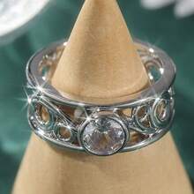 A Simple Yet Elegant Hollow Ring With An Arched Pattern Design. This Handmade Jewelry Piece For Women Is Perfect For Wearing At Wedding Parties And An Excellent Gift For Your Beloved Lady. - Silver - View 2