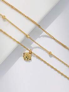 3pcs/Set Women Anklet Set, Bohemian Summer Beach Resort Stacking Style, Includes Golden Plated Round Bead Chain, Curb Chain, Wave Chain, Copper Inlaid Zirconia Shell Pendant Ocean Series Multi-Layer Anklet Accessories Gift - Yellow Gold - View 6