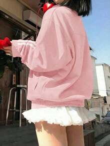 Cárdigan de punto negro de moda para mujer, de manga larga, con detalle de rayas laterales, forro cálido, longitud regular para primavera - Rosa Pálido - Ver 5