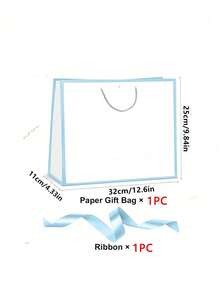 White Paper Gift Bags With Blue Trim And Handles, Shopping Bags With Blue Ribbon Bow, Suitable For Bridesmaid Proposals, Baby Showers, Birthdays, Housewarming, Women's History Month, Mother's Day Gifts - Multicolor - View 7