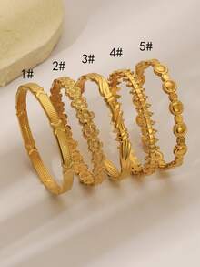 18K Gold Plated Stainless Steel Luxury Elegant Floral Bamboo Bangle Bracelet, Women's Fashion Jewelry, Mother's Day Gift, Christmas, Thanksgiving, Halloween, Wedding, Rave Party/Ball/Gathering/Daily Accessory, Anniversary, Valentine's Day, Boho Birthday Bridesmaid Gift - Gold - View 2