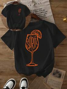 Spritz Letter Graphic Print T-Shirt, Short Sleeve Crew Neck Casual Top, Suitable For Summer And Spring, Women's Summer Clothing - Black - View 2