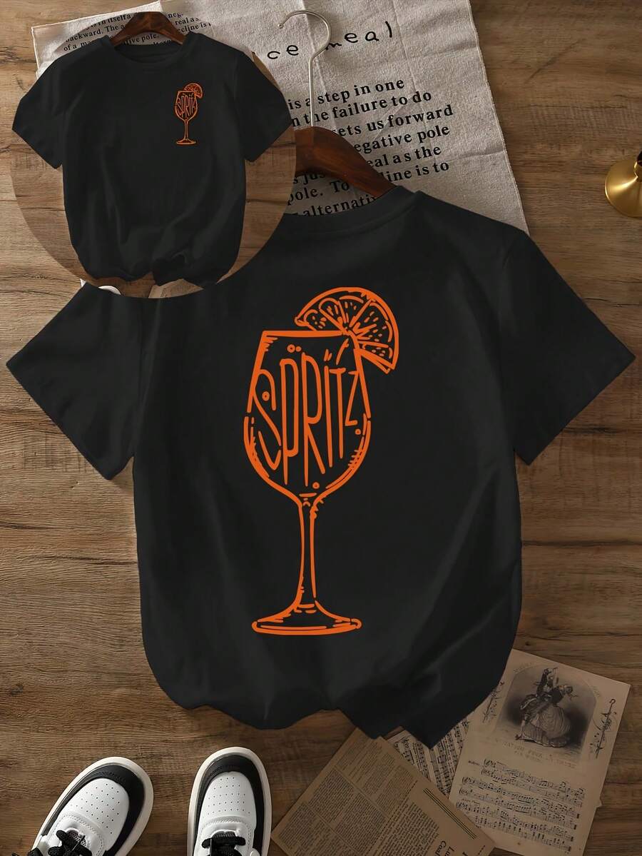 Spritz Letter Graphic Print T-Shirt, Short Sleeve Crew Neck Casual Top, Suitable For Summer And Spring, Women's Summer Clothing