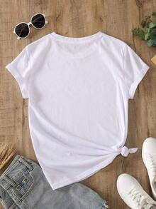 SimpieAndVersatileDesignCamiseta de mujer con cuello redondo y estampado floral, blusa para mujerCottonT-Shirt - Blanco - Ver 2