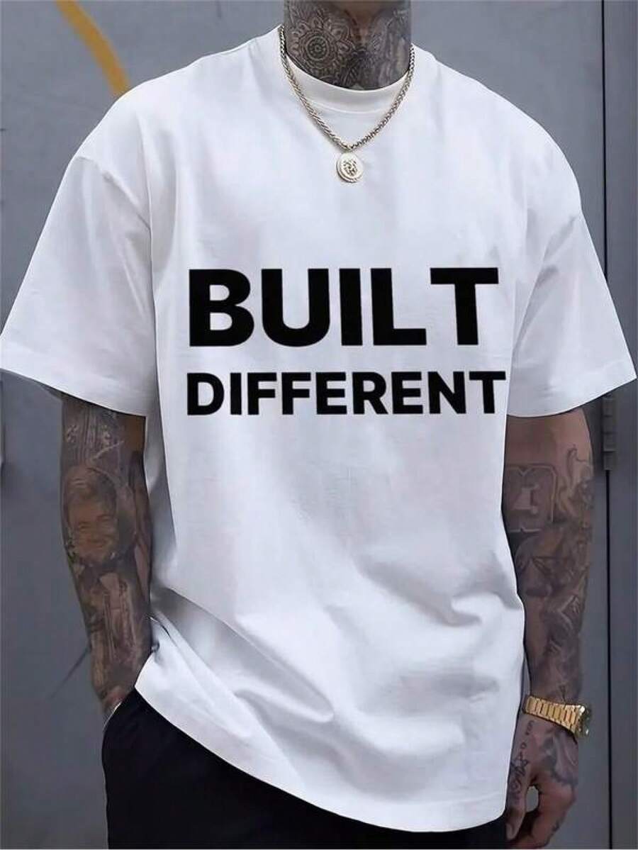Camiseta para Hombre, Camiseta Gráfica Clásica, Camisetas Suaves y Cómodas para Hombres, Logo de Escritura, 180g, 100% Algodón - Blanco - Ver 1
