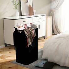 Free Shipping - 100L Aesthetic Hamper Laundry Basket, Black Laundry Hamper With Lid Cover - Sturdy Tall Bamboo Laundry Basket Clothes Organizer - Aesthetic Bedroom Fabric Bin - Big Bathroom Dirty Clothes Hamper, Clothes Basket Laundry, Dirty Clothes Basket - 黑色 - 查看 6