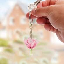 12件套DIY花卉钻石画钥匙扣套装 - 色彩鲜艳的双面手工亚克力吊坠，独特的钻石形状 - 非常适合家居装饰、花园装饰、派对礼品、背包配件 | 装饰钥匙扣 | 多种形状，钻石画套装 - 查看 4