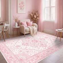 1pc Washable Boho Pink Area Rug, Ultra Soft Faux Cashmere Vintage Rug For Home Decor, Non-Slip And Soft Rug, Modern Bedroom Rugs, Vintage Rug For Kitchen And Office, Home Decor, Bedroom Mat, Elegant Floor Mat - Multicolor DT - View 11