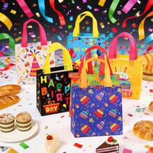 Bunte Geschenktüten für Geburtstagsfeiern, wiederverwendbare Geschenktüten aus Vliesstoff mit Griffen - Muster mit bunten Luftballons und "Alles Gute zum Geburtstag" Text, ideal für Geburtstagsfest Zubehör - Übersicht 3