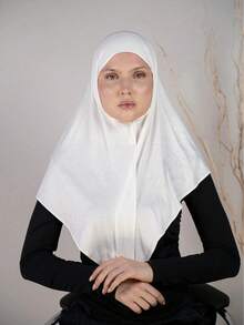 1pc Instant Triangle Hijab, All-In-One Tie-Up Design, Quick Wrap Without Slipping, No Undercap Needed, Suitable For Daily Wear, Prayer, And Outings - White - View 3