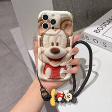 Disney Mickey Mouse Clubhouse Phone Case : 3D Fluffy Pattern Border Protector Phone Soft Phone Case With A Free Cute Mickey Bracelet Chain Lanyard, Mickey, Minnie, Goofy, Donald Duck, Daisy Duck, Pluto, For Apple 17 Promax 17 Pro 16 15 14 13 12 11 Pro Max XS Max X XR Soft Cover Summer Phone Case - 白色 - 查看 1