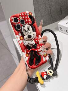 Disney Mickey Mouse Clubhouse Phone Case : 3D Fluffy Pattern Border Protector Phone Soft Phone Case With A Free Cute Mickey Bracelet Chain Lanyard, Mickey, Minnie, Goofy, Donald Duck, Daisy Duck, Pluto, For Apple 17 Promax 17 Pro 16 15 14 13 12 11 Pro Max XS Max X XR Soft Cover Summer Phone Case - 白色 - 查看 4