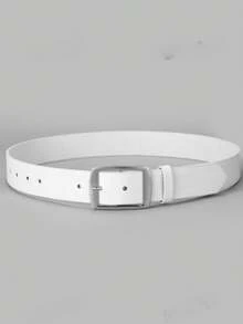 Men's Rectangular Buckle Waist Belt, Business Retro Casual Belt, Versatile Fashion Trouser Belt - White - View 2