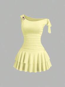 elegante sin mangas con decoración de flores metálicas, rosa - amarillo ganso - Ver 1