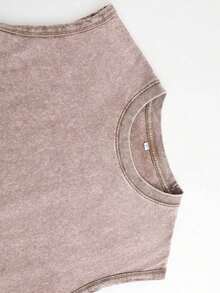 MensCasualCrewNeckSleevelessWashedVestMadeOf100%CottonPerfectForSummerVacationsFeaturesAStylishPrintAndY2KStreetStyleAnExcellentGiftForBoyfriendsAndHu - 咖啡棕 - 查看 2