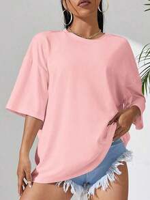 Camiseta de cuello redondo y hombros caídos - Rosa 2 - Ver 3