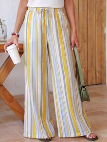 Women's Casual Striped Straight Loose Pants For Summer, Daily & Holiday Wear - Mixed Colors - View 4