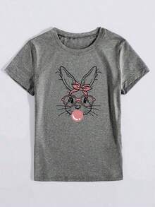 Blusa casual de cuello redondo con estampado floral, cómoda y adecuada para uso diario - Gris Oscuro - Ver 3