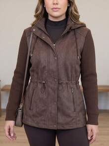 Women's Lined Twill Parka, Warm Winter Coat, Hooded Jacket, Premium Overcoat - Rust Brown - View 6