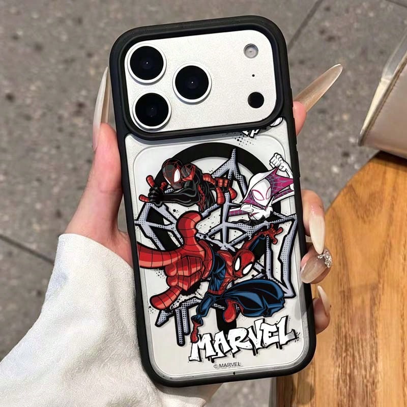 Marvel 蜘蛛人手機殼,壓克力材質附磁吸無線充電,平行宇宙、多元宇宙、城市英雄、蛛網頭、動漫卡通、無線充電,iPhone 17/17 Pro/17 Pro Max/17/16/15/14/13/12 系列中性防護套 - 黑色 - 查看 1