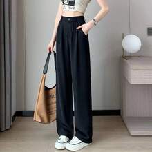 Pantalones de traje para mujer, pantalones clásicos de moda para mujer, pantalones de pierna recta cómodos para mujer, pantalones largos holgados informales coreanos para mamá - Negro - Ver 5