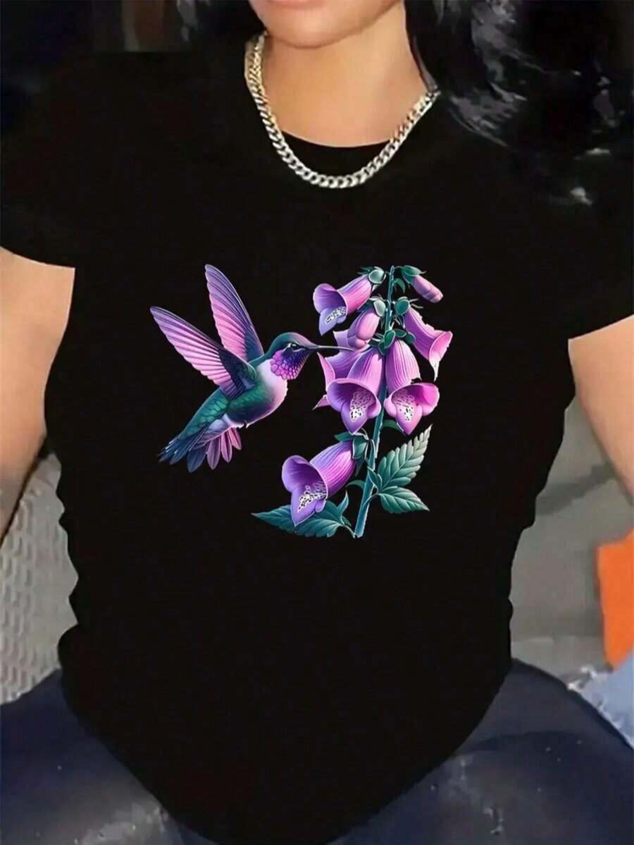 1 piezas de la camiseta de las mujeres, de moda fresco casual camiseta cuello de la tripulación con letras impresas, ropa de suéter de las mujeres para todas las estaciones (primavera, verano, otoño, invierno), traje para deportes / playa / calle / fiesta, como regalo para él / ella, amigos-180g y 100% algodón (S-3XL, Envío local) - Morado sobre negro - Ver 1