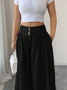 Nuevos pantalones anchos de mujer de estilo casual y elegante con diseño de hebilla floral, pantalones largos de lino de color caqui adecuados para primavera/verano, Acción de Gracias, Halloween, pantalones anchos y sueltos versátiles, pantalones palazzo, pantalones anchos negros, pantalones casuales de mujer - Gris - Ver 11