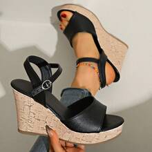 Women's New High Heel Wedge Sandals, Fashionable Platform Slides - Black - View 5
