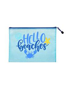 Multi Color Waterproof Fashionable Mesh Beach Bag, Colorful "Beach" Printed Makeup Bag, Crab, Shell Pattern Beach Theme. Large Capacity Transparent Makeup Bag, Nylon Zipper Wash Bag - Lightweight, Can Store Sunscreen, Snacks, Bikinis, And Beach Essentials. Spring And Summer Storage, Durable, Very Suitable For Swimming - Multicolor - View 14
