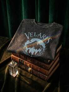 Velaris ACOTAR, Velaris City Of Starlight, Women's Black Washed Crew Neck Short Sleeve T-Shirt, Slim Fit, Punk Style, Versatile, Korean Style, Comfortable, Retro, Y2k Style, From The Washable Retro Series Of Pure Cotton T-Shirts, Makes It Easy To Create Retro Casual Wear. They Are Suitable For Daily Commutes, Leisure Outings, And Everyday Outfits. Classic Retro Style Women's Clothing - 黑色 - 查看 3
