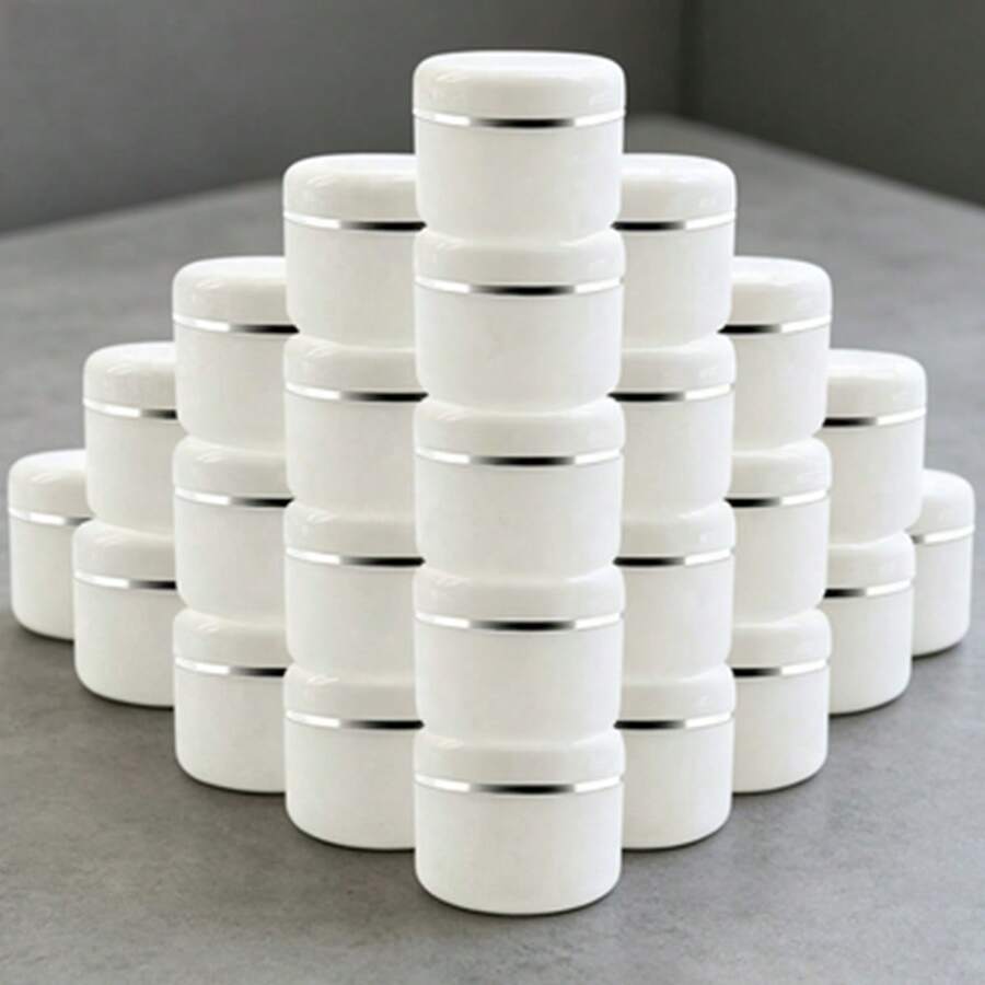 20/5件套 50克/100克 白色塑料罐,带圆形盖,可重复灌装化妆品膏体容器,适合旅行和化妆品储存及灌装 - 彩色 - 查看 1