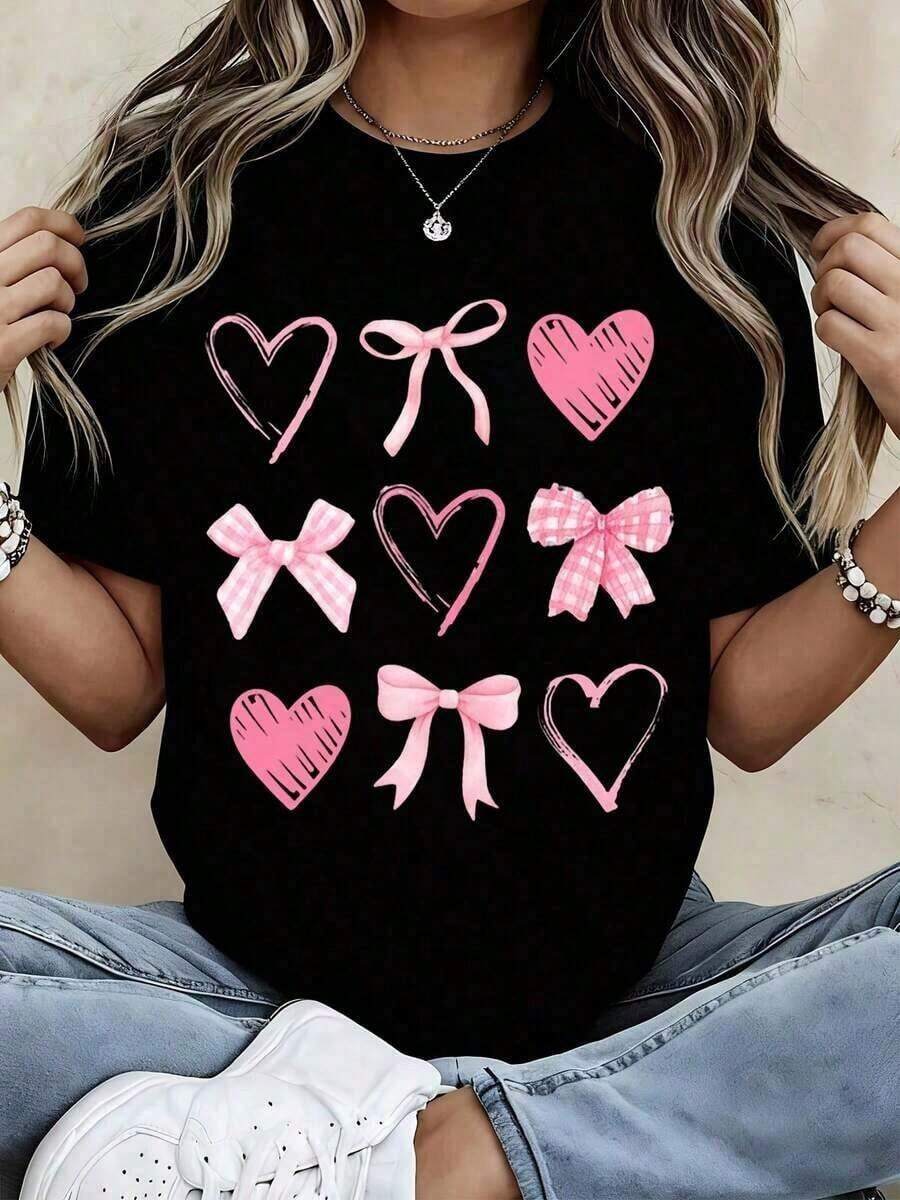 Women's Casual Short-Sleeved T-Shirt With Vintage Print, Made Of Soft Pure Cotton Fabric, Ideal For Everyday Outfits. - 黑色 - 查看 1