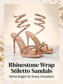 Giày sandal cao gót nữ thời trang ngoài trời, dự tiệc ngày Valentine, thanh lịch, đa năng, màu sâm panh, hở mũi, đế dày, quai nhựa trong suốt, đính đá, quai xoắn, gót nhọn. - Rượu sâm banh - Xem 4