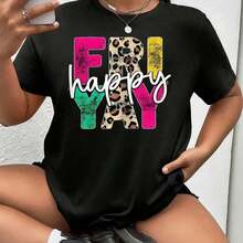 1 pieza Camiseta de Maestra "Happy Friday" Linda y a la Moda para Maestras, Camiseta Divertida con Gráficos para Mujer, Camiseta Novedosa, 100% Algodón, Cuello Redondo, Ropa Casual, 180g, 100% Algodón - Negro - Ver 7