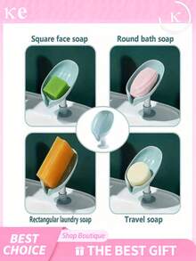 1/2pcs Leaf-Shaped Soap Dishes With Drainage Holes, Soap Holder,Soap Boxes With Suction Cups At The Bottom, Self-Adhesive Plastic Soap Racks, Soap Tray For Kitchen Bathroom, Soap Boxes, Bathroom Storage Tools, - Multicolor - View 7