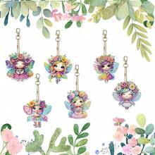6 piezas Kit de pintura de diamantes DIY de hada llavero - Vibrante de doble cara, colgante acrílico hecho a mano con formas de diamante únicas - Excelente para decoración del hogar, decoración del jardín, recuerdos de fiesta, accesorios para mochilas | Llavero decorativo | Formas surtidas, Kit de arte de diamantes - Ver 1
