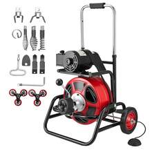 Drain Cleaner Machine 100 FT X 3/8 Inch, Auto Feed Sewer Snake Auger, Portable Drain Cleaning Machine With Climbing Wheels, Adjustable Drum, 8 Cutters & Foot Switch For 2" To 4" Pipes - 查看 9