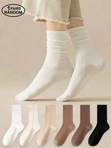 6 Pairs Solid Color Socks Set, Breathable Ribbed Casual Sports Crew Socks For Women, Versatile For Summer - Multicolor - View 5