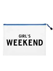 多色防水时尚网布沙滩包，印有“Glrl's Weekend”字样的彩色化妆包，沙滩主题。大容量透明化妆包，带尼龙拉链的洗漱包 - 轻便，可收纳防晒霜、零食、比基尼和沙滩必备品。春夏收纳，非常适合游泳和沙滩活动。 - 彩色 - 查看 17