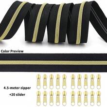 1 Set = 4.5m Zipper + 20pcs Zipper Pulls, Black & White Available, 5# Zipper Chain With 20pcs Zipper Pulls, 4 Zipper Teeth Colors (Bronze / Light Gold / Silver / Colorful) Suitable For Backpacks, Wallets, Handmade DIY, Sewing Replacement - -- - View 4
