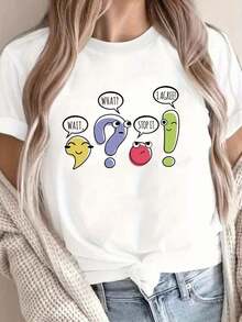 1 pieza Camiseta de Mujer con Estampado Divertido de Profesora de Gramática y Puntuación para el Día de San Valentín, cuello redondo, casual, de algodón puro de 180g (1 pieza) 100% algodón. - Blanco - Ver 9