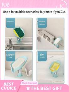 1/2pcs Leaf-Shaped Soap Dishes With Drainage Holes, Soap Holder,Soap Boxes With Suction Cups At The Bottom, Self-Adhesive Plastic Soap Racks, Soap Tray For Kitchen Bathroom, Soap Boxes, Bathroom Storage Tools, - Multicolor - View 6