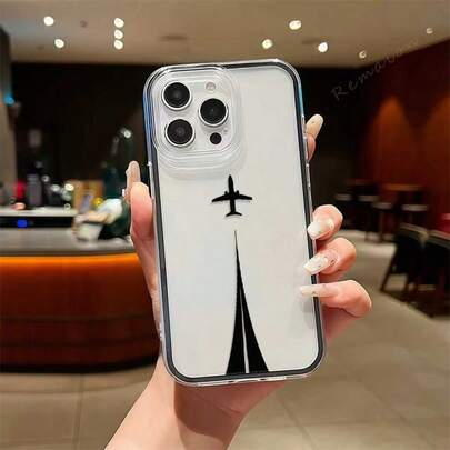 1pc Plane Take-Off Colorful Black Edged 2-In-1 TPU Phone Case, Suitable Compatible With Apple 17 16 15 14 13 12 11 Plus Pro Max Series, Personalized INS Style Protective Cover, Minimalist Anti-Fall Fashion Phone Case, High Aesthetic Design, Birthday/Holiday Gift