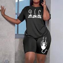 Conjunto de Dos Piezas de Ropa Casual de Verano para Mujer, Camiseta de Manga Corta con Cuello Redondo y Pantalones Cortos, Conjuntos Combinados en Oferta - Negro - Ver 5